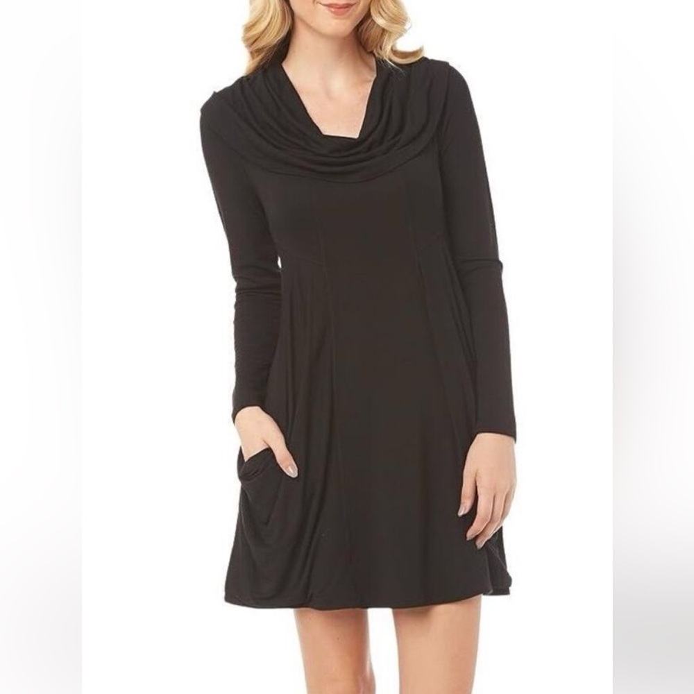 kensie EUC Large Draped Cowl Neck French Terry Dress